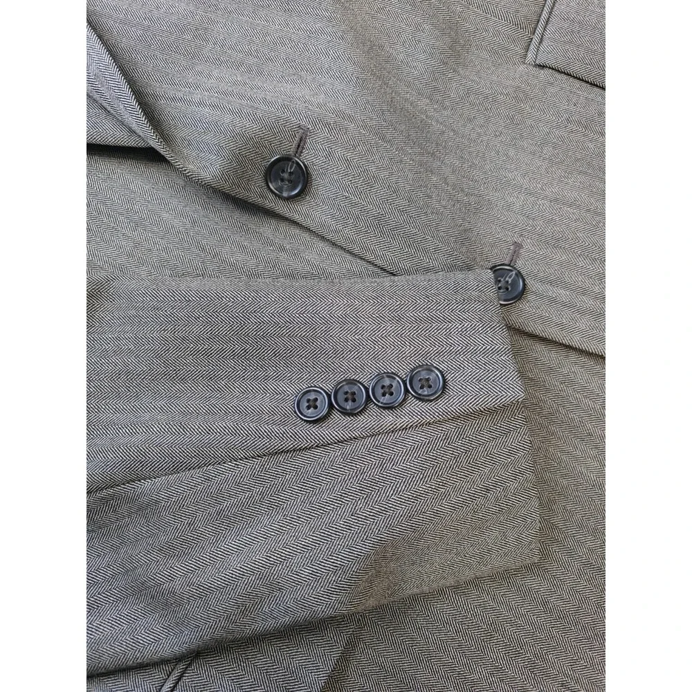 Chaps Mens Wool Blazer 42L Taupe Herringbone 2 Button Sports Coat R804